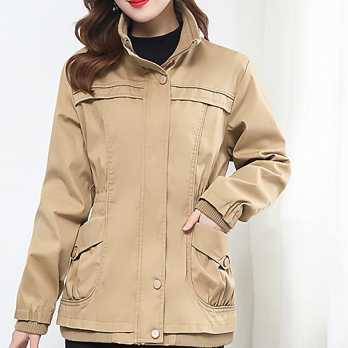 

Women's Jacket Daily Fall & Winter Regular Coat Turtleneck Regular Fit Basic Casual Jacket Solid Colored Classic Style Camel Khaki