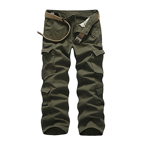 

Men's Cargo Casual / Sporty Daily Holiday Pants Tactical Cargo Pants Solid Colored Full Length Zipper Pocket Grass Green Earth green Black Grey Khaki