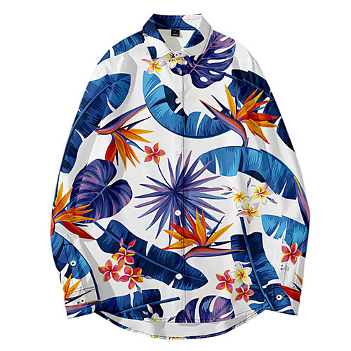 

Men's Shirt 3D Print Floral 3D Print Button-Down Long Sleeve Daily Tops Casual Fashion Hawaiian Black / White Blue Yellow / Beach