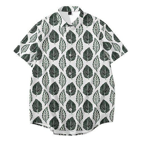 

Men's Shirt 3D Print Plants Button-Down 3D Print Short Sleeve Daily Tops Casual Fashion Hawaiian White Yellow Green