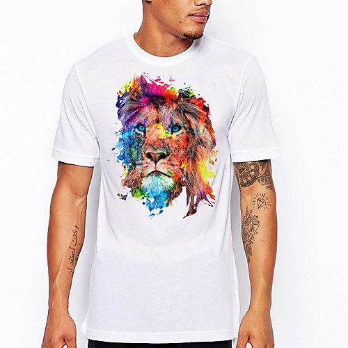 

Men's Unisex T shirt Hot Stamping Lion Animal Plus Size Print Short Sleeve Daily Tops 100% Cotton Basic Casual White
