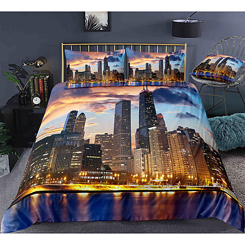 

City View 3-Piece Duvet Cover Set Hotel Bedding Sets Comforter Cover with Soft Lightweight Microfiber, Include 1 Duvet Cover, 2 Pillowcases for Double/Queen/King(1 Pillowcase for Twin/Single)