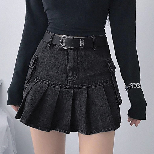 

Homecoming Date Women's Streetwear Punk & Gothic Skirts Pleated Pocket Solid Colored Black