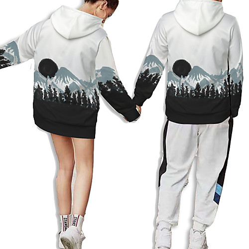 

Men's Pullover Hoodie Sweatshirt Scenery Chinese Style Landscape Print Hooded Sports & Outdoor Daily 3D Print Casual Hoodies Sweatshirts Long Sleeve White
