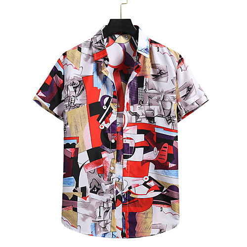 

Men's Shirt 3D Print Graphic Prints Print Short Sleeve Vacation Tops Button Down Collar White / Beach