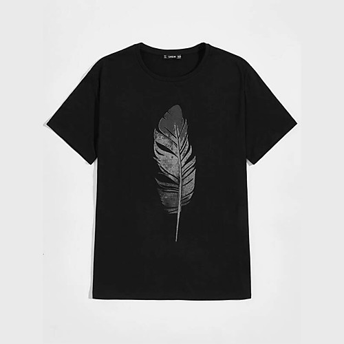 

Men's Unisex T shirt Shirt Hot Stamping Feather Plus Size Print Short Sleeve Casual Tops 100% Cotton Basic Casual Fashion Round Neck Black / Summer