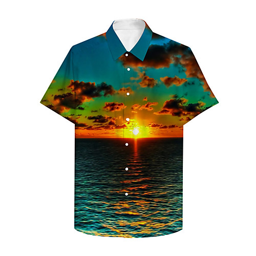 

Men's Shirt 3D Print Graphic 3D 3D Print Button-Down Short Sleeve Casual Tops Casual Hawaiian Green / Summer