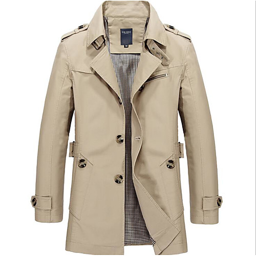 

Men's Trench Coat Going out Spring Fall & Winter Regular Coat Skinny Jacket Long Sleeve Solid Colored Blue Yellow