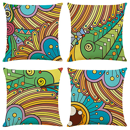 

4 pcs Linen Pillow Cover, Holiday Simple Classic Square Zipper Traditional Classic