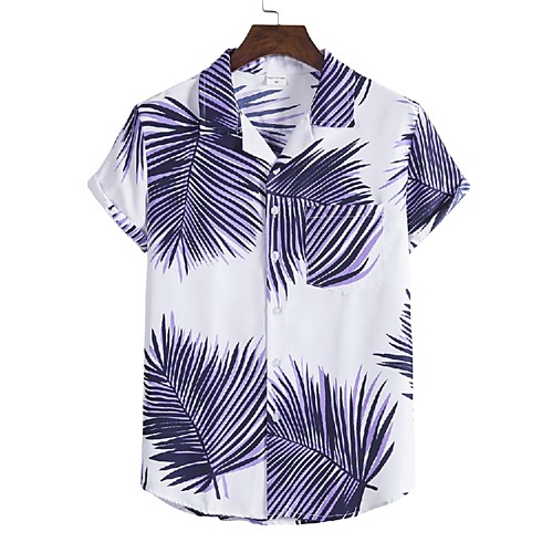 

Men's Shirt Other Prints Leaves Print Short Sleeve Casual Tops Hawaiian White