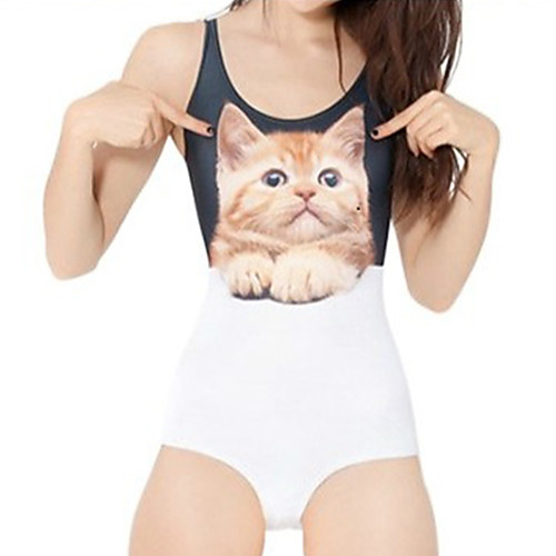 

Women's One Piece Monokini Swimsuit Tummy Control Open Back Slim Color Block Animal White Swimwear Bodysuit Strap Bathing Suits New Party Fashion / Lady / Print / Padless / Beach / Print