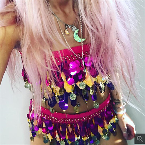 

Belly Dance Skirts Tassel Paillette Women's Training Performance Sleeveless Polyester