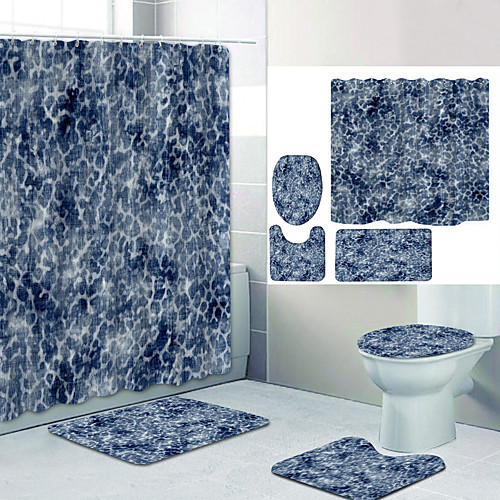 

Simple Series 25 Digital Printing Four-piece Set Shower Curtains and Hooks Modern Polyester Machine Made Waterproof Bathroom