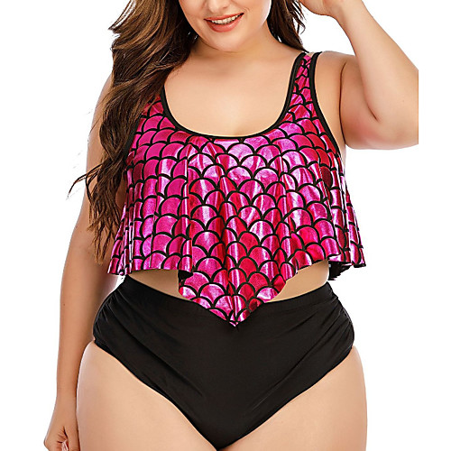 

Women's Mermaid Bikini 2 Piece Swimsuit Open Back Slim Color Block Geometric Photo Color Plus Size Swimwear Padded Strap Bathing Suits New Fashion Sexy / Padded Bras