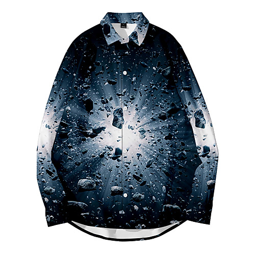 

Shirt Men's Optical Illusion Meteorite 3D Print Button-Down 3D Print Casual Long Sleeve Tops Casual Fashion Breathable Comfortable Black