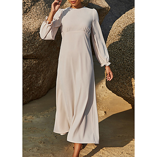 

Women's Swing Dress Midi Dress Green White Long Sleeve Solid Color Patchwork Fall Summer Round Neck Elegant Casual 2021 S M L XL / Chiffon