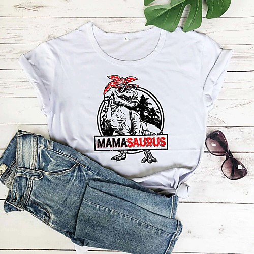 

Women's T shirt Text Letter Print Round Neck Tops 100% Cotton Basic Basic Top White