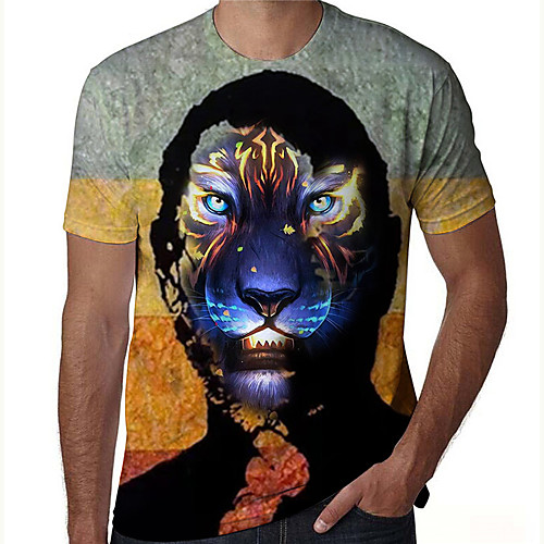 

Men's T shirt 3D Print Graphic Prints Tiger Print Short Sleeve Daily Tops Casual Designer Big and Tall Yellow