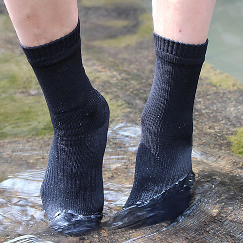 

Men's Hiking Socks 1 Pair Winter Outdoor Waterproof Breathable Warm Stretchy Socks Solid Color Chinlon Black for Fishing Climbing Camping / Hiking / Caving