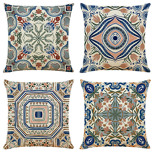 

Cushion Cover 4PCS Faux Linen Soft Geometric Simple Classic Square Throw Pillow Cover Cushion Case Pillowcase for Sofa Bedroom Superior Quality Machine Washable Faux Linen for Sofa Couch Bed Chair