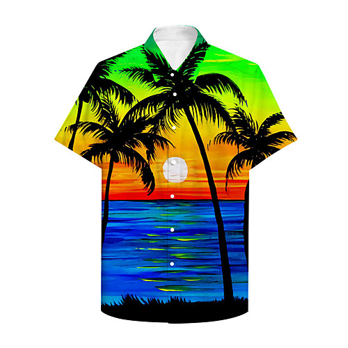 

Men's Shirt 3D Print Graphic Prints Landscape Button-Down Print Short Sleeve Daily Tops Casual Hawaiian Rainbow / Summer