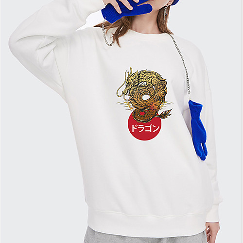 

Women's Hoodie Sweatshirt Dragon Print Daily Other Prints Basic Hoodies Sweatshirts Loose Blue Blushing Pink White