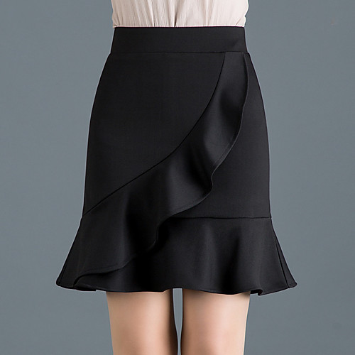 

Women's Date Valentine Glamorous Glitter Sexy Skirts Solid Colored Layered Ruffle Black Red