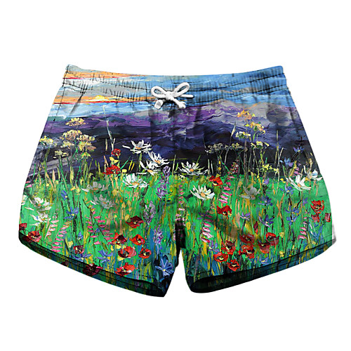 

Women's Stylish Novelty Comfort Leisure Sports Weekend Shorts Pants Color Block Leaf Leaves Print Short Sporty Elastic Waist Print Green