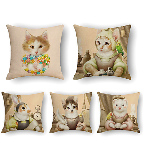 

Cushion Cover 5PCS Linen Soft Print Square Throw Pillow Cover Cushion Case Pillowcase for Sofa Bedroom 45 x 45 cm (18 x 18 Inch) Superior Quality Mashine Washable