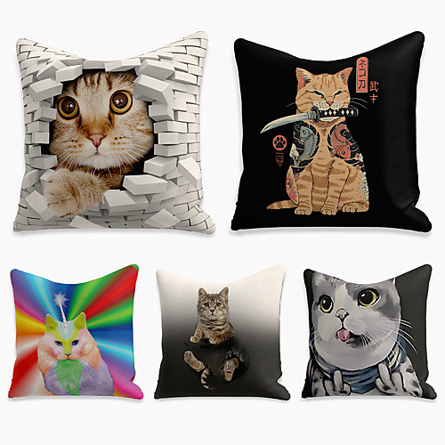 

5 pcs Faux Linen Pillow Cover, 3D Square Zipper Polyester Traditional Classic