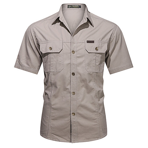 

Men's Shirt non-printing Tartan Short Sleeve Daily Tops 100% Cotton Simple Casual Yellow Army Green Khaki / Summer / Work