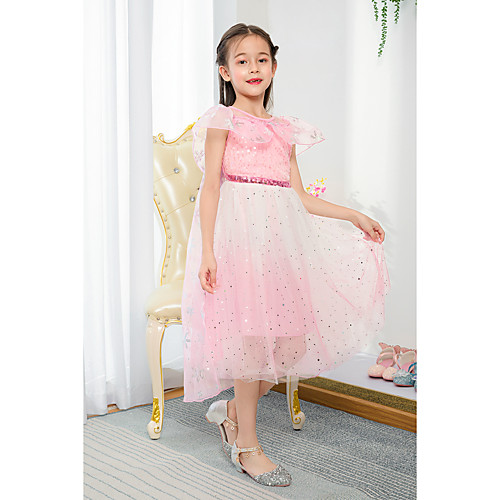 

Princess Tea Length Flower Girl Dresses Event / Party Tulle Short Sleeve Jewel Neck with Ruffles / Holiday