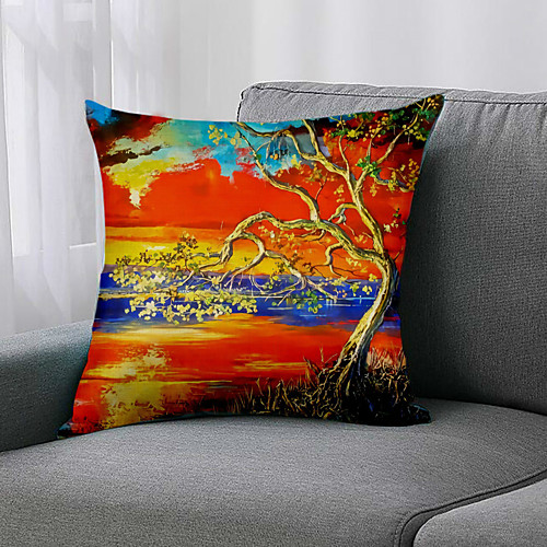

Double Side 1 Pc Botanical Cushion Cover Print 45x45cm Faux Linen for Sofa Bedroom