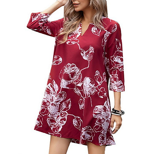 

Women's Shift Dress Short Mini Dress Yellow Red 3/4 Length Sleeve Print Print Summer V Neck Elegant 2021 S M L XL XXL XXXL