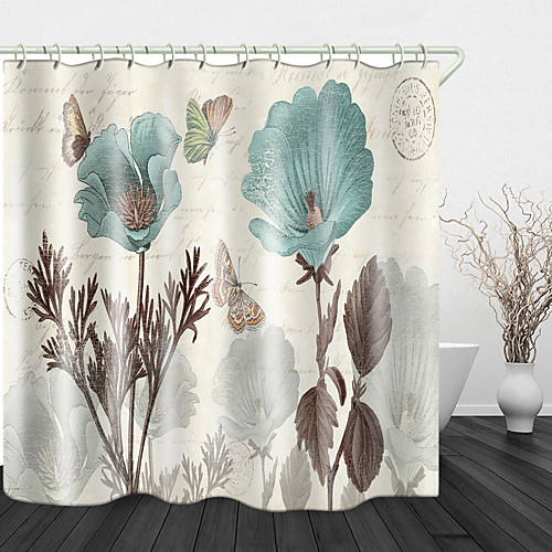 

VintageButterfly flowers Print Waterproof Fabric Shower Curtain for Bathroom Home Decor Covered Bathtub Curtains Liner Includes with Hooks 72 Inch