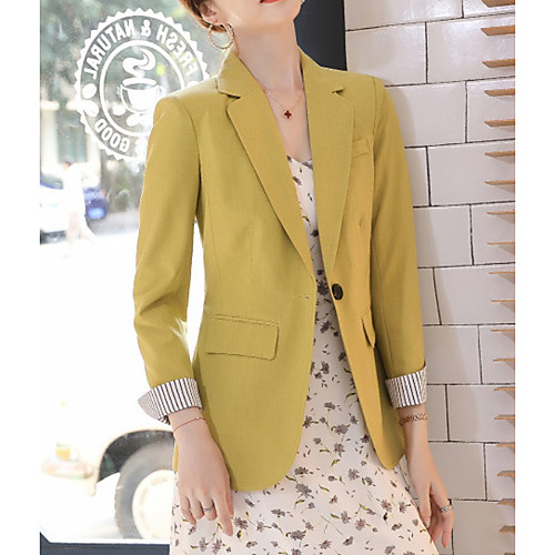 

Women's Blazer Blazer Solid Colored Regular Fit Polyester Men's Suit Yellow / Black - Notch lapel collar