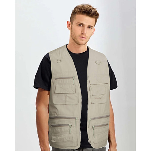 

Men's Hiking Vest / Gilet Fishing Vest Sleeveless Jacket Top Outdoor Quick Dry Multi Pockets Lightweight Breathable Autumn / Fall Spring Summer POLY Terylene Solid Color Army Green Ivory Coffee