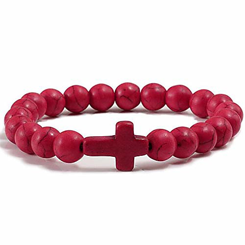 

jude jewelers christian sideways cross turquoise beads strand bracelet (red)