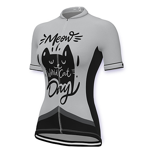 

21Grams Women's Short Sleeve Cycling Jersey Summer Spandex Polyester White Cat Bike Jersey Top Mountain Bike MTB Road Bike Cycling Quick Dry Moisture Wicking Breathable Sports Clothing Apparel