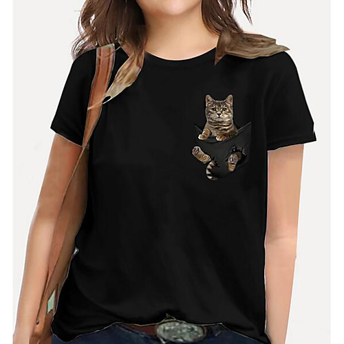

Women's Plus Size Tops T shirt Cat Graphic Animal Print Short Sleeve Round Neck Basic White Black Big Size XL XXL 3XL 4XL 5XL / 100% Cotton