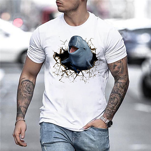 

Men's Tees T shirt 3D Print Graphic Prints Fish Animal Print Short Sleeve Daily Tops Casual Designer Big and Tall White