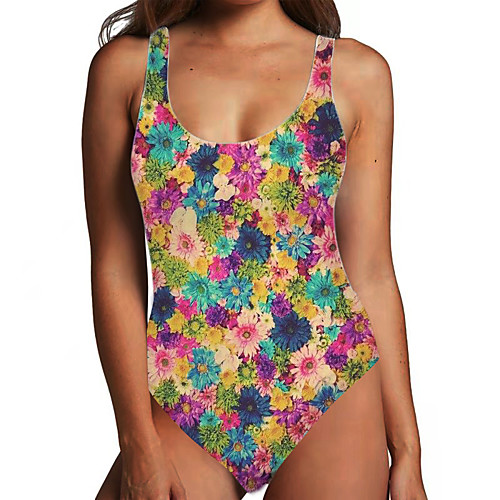 

Women's One Piece Monokini Swimsuit Tummy Control Print Floral Color Block Blushing Pink Rainbow Swimwear Bodysuit Strap Bathing Suits New Fashion Sexy / Padless