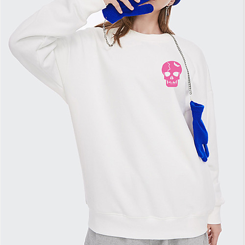 

Women's Hoodie Sweatshirt Skull Print Daily Other Prints Basic Hoodies Sweatshirts Loose Blue Blushing Pink White