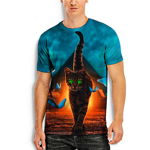 

Men's Unisex T shirt 3D Print Cat Graphic Prints Animal 3D Print Short Sleeve Daily Tops Basic Casual Round Neck Blue / Summer