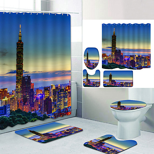 

Bathroom Shower Curtain & Mat Set Modern Polyester New Design
