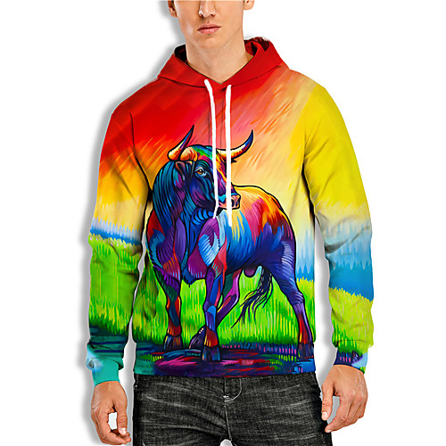 

Men's Pullover Hoodie Sweatshirt Graphic Prints Cow Animal Print Hooded Daily Holiday 3D Print Basic Casual Hoodies Sweatshirts Long Sleeve Rainbow