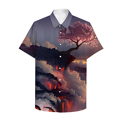 

Men's Shirt 3D Print Graphic 3D Button-Down 3D Print Short Sleeve Casual Tops Casual Hawaiian Black / Red