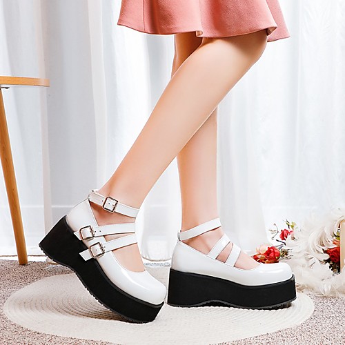 

Women's Lolita Shoes Platform Round Toe PU Synthetics White Black Red