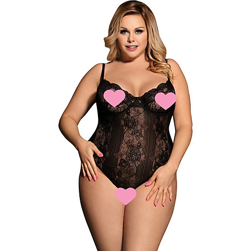 

Women's Plus Size Bodysuits Lace Solid Colored White Black Big Size M XL 3XL 5XL