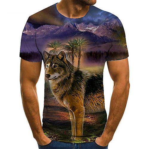 

Men's T shirt 3D Print Animal 3D Print Print Short Sleeve Casual Tops Casual Fashion Green / Black